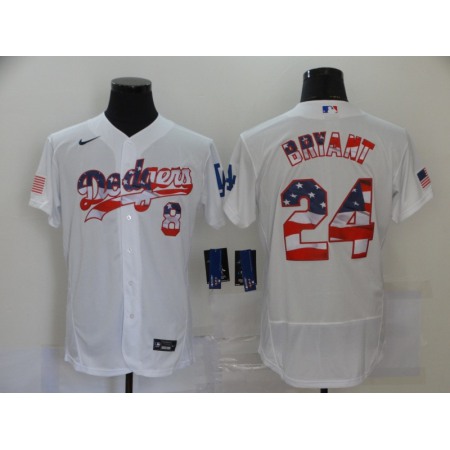 Men's Los Angeles Dodgers #24 Kobe Bryant White 2020 Stars & Stripes Flex Base Stitched Jersey