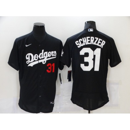 Men's Los Angeles Dodgers #31 Max Scherzer Black Flex Base Stitched Baseball Jersey