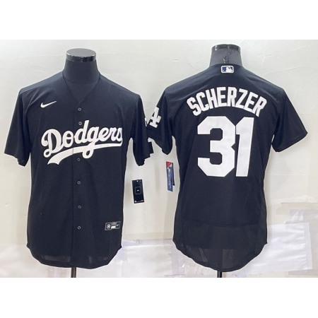 Men's Los Angeles Dodgers #31 Max Scherzer Black Flex Base Stitched Baseball Jersey