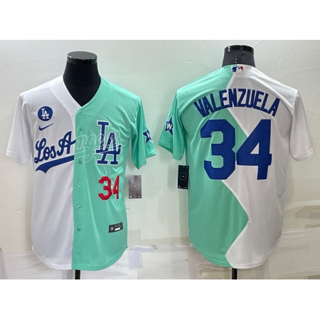 Men's Los Angeles Dodgers #34 Fernando Valenzuela 2022 All-Star White/Green Cool Base Stitched Baseball Jersey