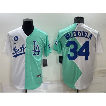 Men's Los Angeles Dodgers #34 Fernando Valenzuela 2022 All-Star White/Green Cool Base Stitched Baseball Jersey