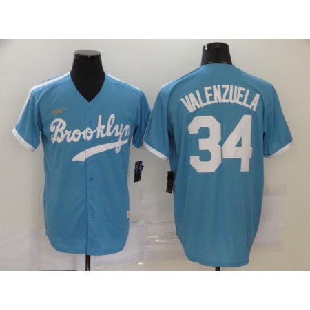 Men's Los Angeles Dodgers #34 Fernando Valenzuela Throwback Blue Cool Base Stitched Jersey