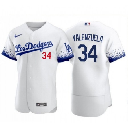 Men's Los Angeles Dodgers #34 Toro Valenzuela 2021 White City Connect Flex Base Stitched Baseball Jersey