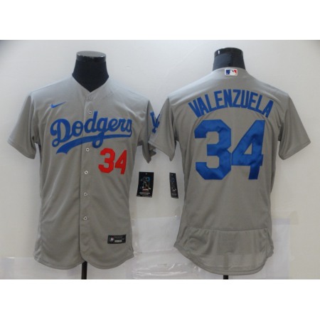 Men's Los Angeles Dodgers #34 Toro Valenzuela Grey Flex Base Sttiched Jersey