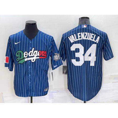 Men's Los Angeles Dodgers #34 Toro Valenzuela Navy Mexico World Series Cool Base Stitched Baseball Jersey