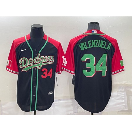 Men's Los Angeles Dodgers #34 Toro Valenzuela Red/Black Cool Base Stitched Baseball Jersey