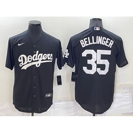 Men's Los Angeles Dodgers #35 Cody Bellinger Black Cool Base Stitched Jersey