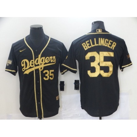 Men's Los Angeles Dodgers #35 Cody Bellinger Black Gold 2020 World Series Stitched Jersey