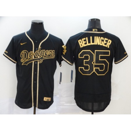 Men's Los Angeles Dodgers #35 Cody Bellinger Black Golden Flex Base Stitched MLB Jersey