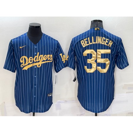 Men's Los Angeles Dodgers #35 Cody Bellinger Navy Gold Cool Base Stitched Baseball Jersey