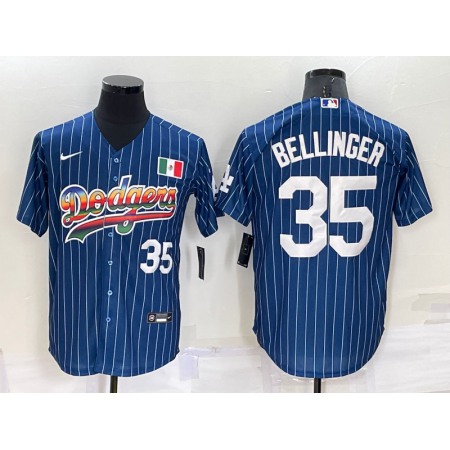 Men's Los Angeles Dodgers #35 Cody Bellinger Navy Mexico Rainbow Cool Base Stitched Baseball Jersey