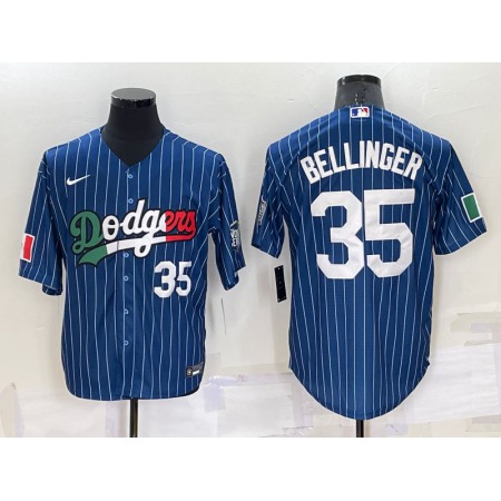 Men's Los Angeles Dodgers #35 Cody Bellinger Navy Mexico World Series Cool Base Stitched Baseball Jersey