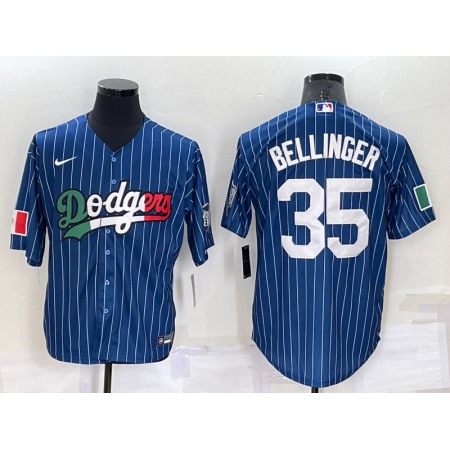 Men's Los Angeles Dodgers #35 Cody Bellinger Navy Mexico World Series Cool Base Stitched Baseball Jersey