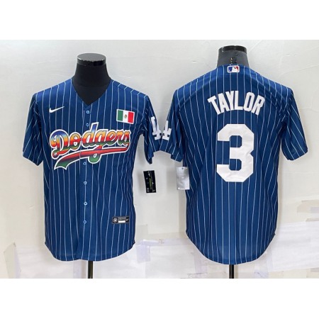 Men's Los Angeles Dodgers #3 Chris Taylor Navy Mexico Rainbow Cool Base Stitched Baseball Jersey