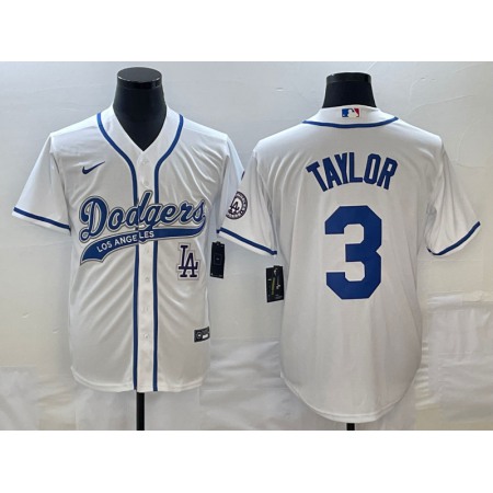 Men's Los Angeles Dodgers #3 Chris Taylor With Patch Cool Base Stitched Baseball Jersey