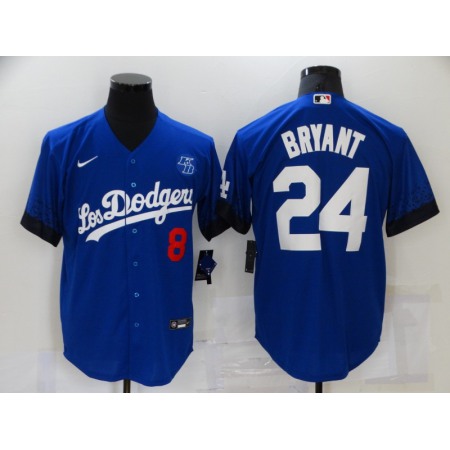 Men's Los Angeles Dodgers Front #8 Back #24 Kobe Bryant 2021 Royal City Connect Cool Base Stitched Baseball Jersey