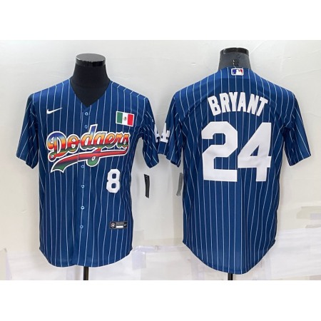 Men's Los Angeles Dodgers Front #8 Back #24 Kobe Bryant Navy Mexico Rainbow Cool Base Stitched Baseball Jersey