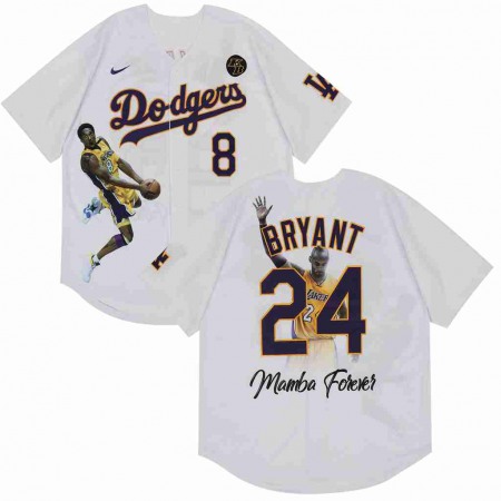 Men's Los Angeles Dodgers Front #8 Back #24 Kobe Bryant White With KB Patch Cool Base Stitched Jersey