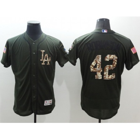 Dodgers #42 Jackie Robinson Green Flexbase Authentic Collection Salute to Service Stitched MLB Jersey