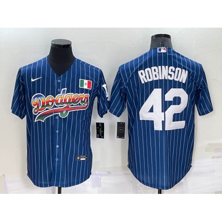 Men's Los Angeles Dodgers #42 Jackie Robinson Navy Mexico Rainbow Cool Base Stitched Baseball Jersey