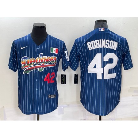 Men's Los Angeles Dodgers #42 Jackie Robinson Navy Mexico Rainbow Cool Base Stitched Baseball Jersey