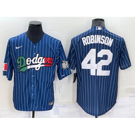 Men's Los Angeles Dodgers #42 Jackie Robinson Navy Mexico World Series Cool Base Stitched Baseball Jersey