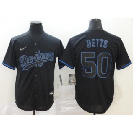 Men's Los Angeles Dodgers #50 Mookie Betts 2020 Black Cool Base Stitched Baseball Jersey