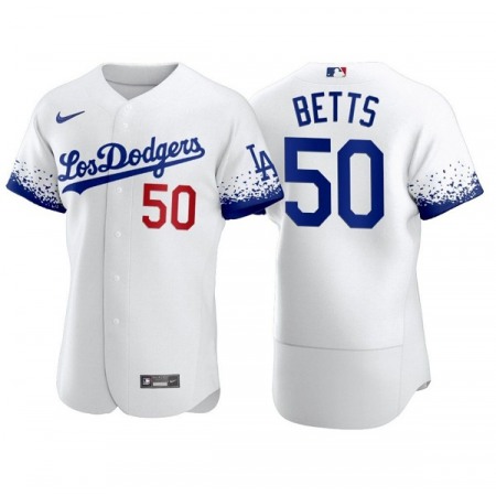 Men's Los Angeles Dodgers #50 Mookie Betts 2021 White City Connect Flex Base Stitched Baseball Jersey