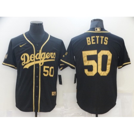 Men's Los Angeles Dodgers #50 Mookie Betts Black Gold 2020 World Series Stitched Jersey