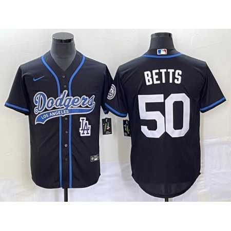 Men's Los Angeles Dodgers #50 Mookie Betts Black With Patch Cool Base Stitched Baseball Jersey