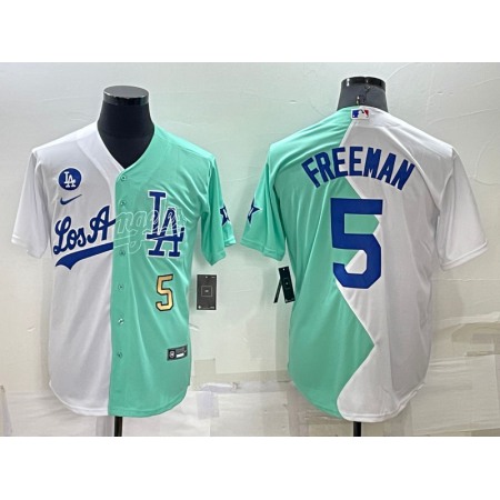 Men's Los Angeles Dodgers #5 Freddie Freeman 2022 All-Star White/Green Cool Base Stitched Baseball Jersey