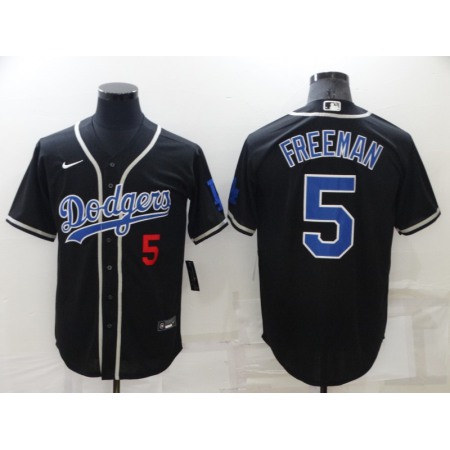 Men's Los Angeles Dodgers #5 Freddie Freeman Black Cool Base Stitched Baseball Jersey