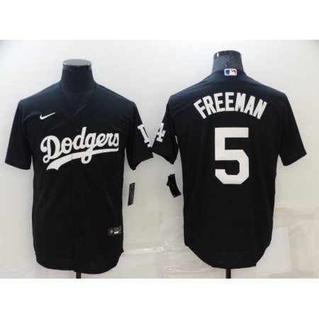 Men's Los Angeles Dodgers #5 Freddie Freeman Black Cool Base Stitched Baseball Jersey