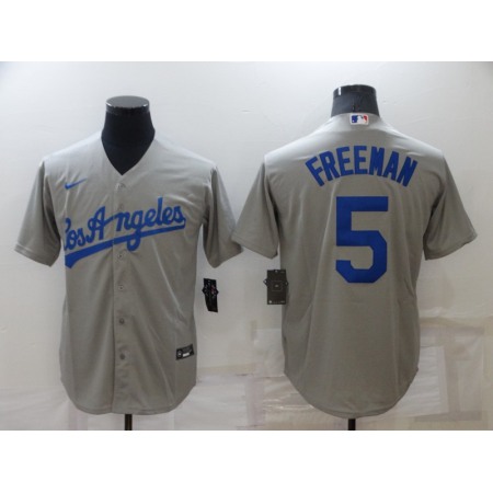 Men's Los Angeles Dodgers #5 Freddie Freeman Grey Cool Base Stitched Baseball Jersey