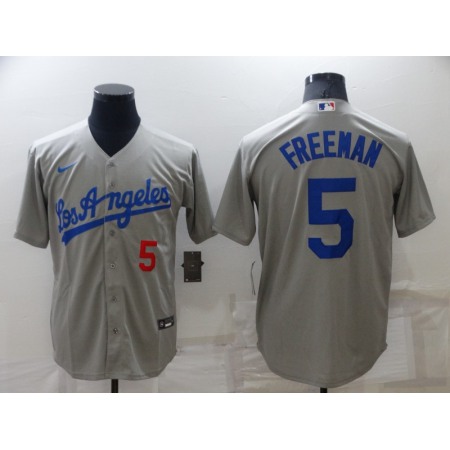 Men's Los Angeles Dodgers #5 Freddie Freeman Grey Cool Base Stitched Baseball Jersey