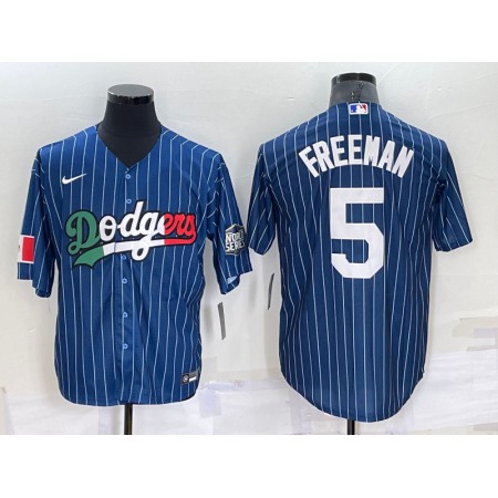 Men's Los Angeles Dodgers #5 Freddie Freeman Navy Mexico World Series Cool Base Stitched Baseball Jersey