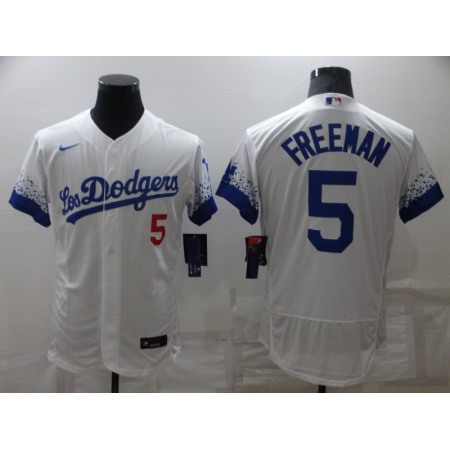 Men's Los Angeles Dodgers #5 Freddie Freeman White City Connect Flex Base Stitched Jersey