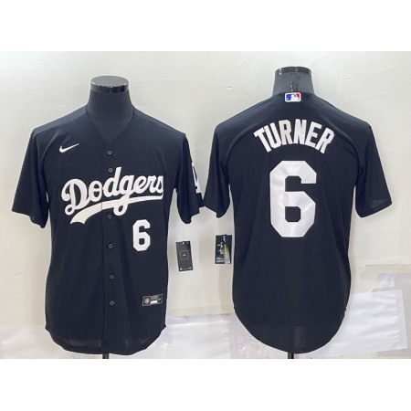 Men's Los Angeles Dodgers #6 Trea Turner Black Cool Base Stitched Baseball Jersey