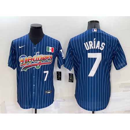 Men's Los Angeles Dodgers #7 Julio Urias Navy Mexico Rainbow Cool Base Stitched Baseball Jersey