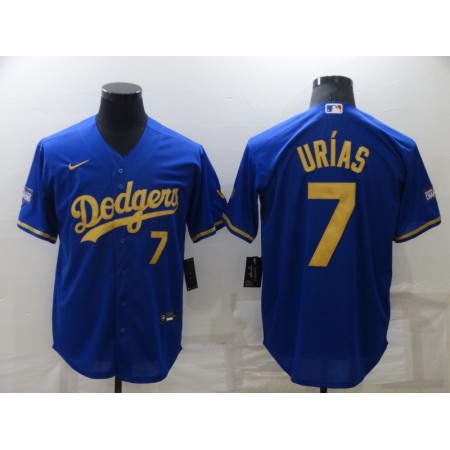 Men's Los Angeles Dodgers #7 Julio Urias Royal Gold Cool Base Stitched Baseball Jersey