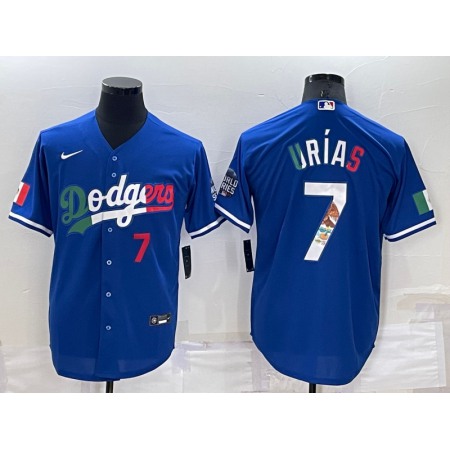 Men's Los Angeles Dodgers #7 Julio Urias Royal Mexico Cool Base Stitched Baseball Jersey