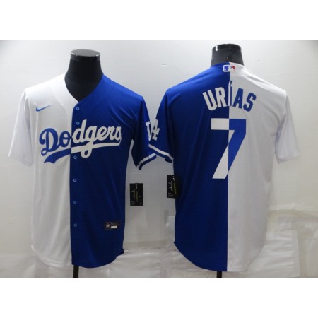 Men's Los Angeles Dodgers #7 Julio Urias White/Blue Split Cool Base Stitched Baseball Jersey