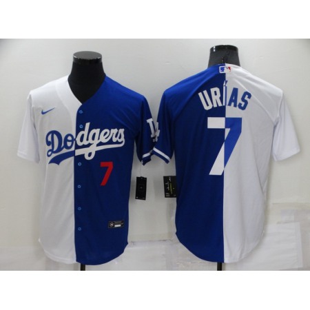 Men's Los Angeles Dodgers #7 Julio Urias White/Blue Split Cool Base Stitched Baseball Jersey