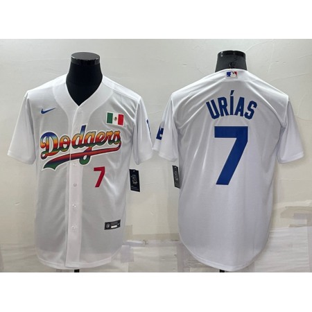 Men's Los Angeles Dodgers #7 Julio Urias White Cool Base Stitched Baseball Jersey