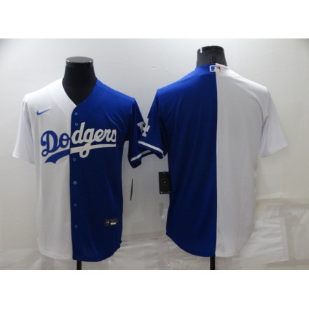 Men's Los Angeles Dodgers Blank White/Blue Split Cool Base Stitched Baseball Jersey