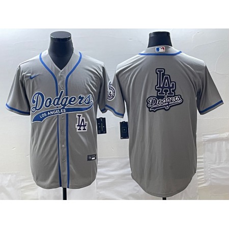 Men's Los Angeles Dodgers Gray Team Big Logo With Patch Cool Base Stitched Baseball Jersey