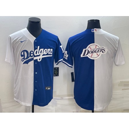 Men's Los Angeles Dodgers White Blue Split Team Big Logo Cool Base Stitched Baseball Jersey