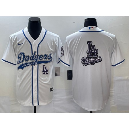 Men's Los Angeles Dodgers White Team Big Logo With Patch Cool Base Stitched Baseball Jersey