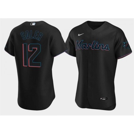 Men's Miami Marlins #12 Jorge Soler Black Flex Base Stitched Jersey