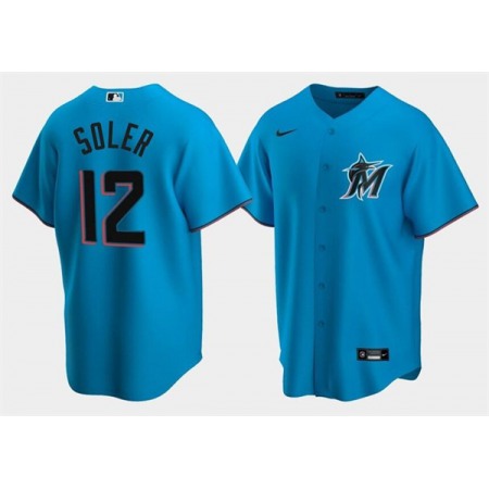 Men's Miami Marlins #12 Jorge Soler Blue Cool Base Stitched Jersey